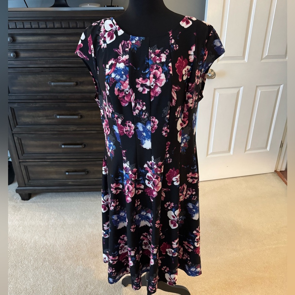 Elle Black Dress with Pink and Blue Floral Design